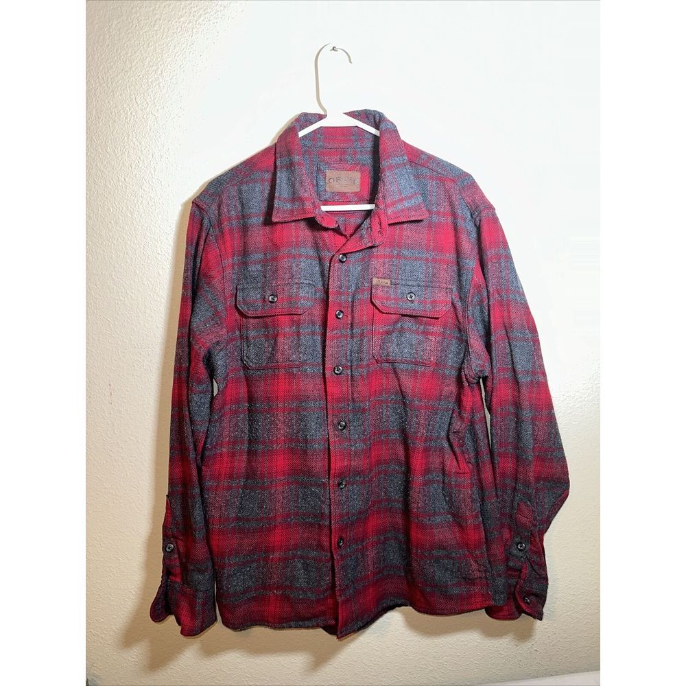 Orvis Flannel Shirt Adult L Red Gray Plaid Thick Outdoor Hunter Fish Men‎
